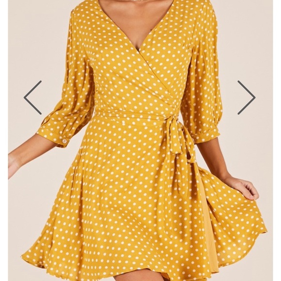 Lulus Dresses & Skirts - NWT Mustard polka dot wrap dress